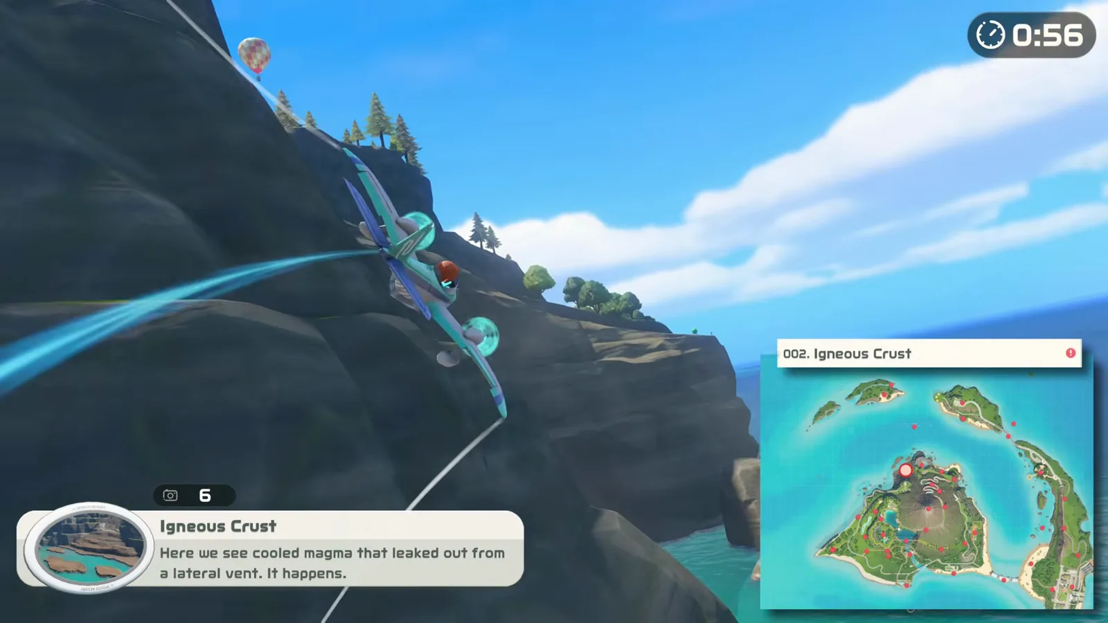Switch Sports Resort photo spot 002 Igneous Crust card popping up while the prop plane banks along a black volcanic cliff on Wuhu Island